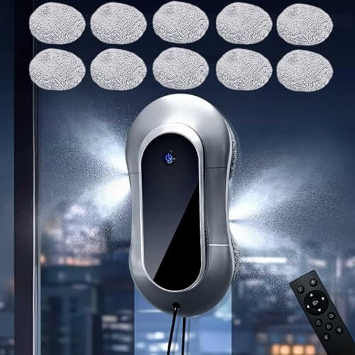 Robot limpiador automático de ventanas 5600Pa Succión fuerte, Robot Limpiacristales con 10 almohadillas para trapeador, Control remoto, Tanque de agua dual de 30 ML, Solución de limpieza versátil