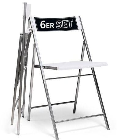 KHG 6er Set Klappstühle Faltstuhl weiß Kunststoff, Esszimmerstuhl Metallgestell faltbar, platzsparend, leicht, Gästestuhl, Bürostuhl, Beistellstuhl