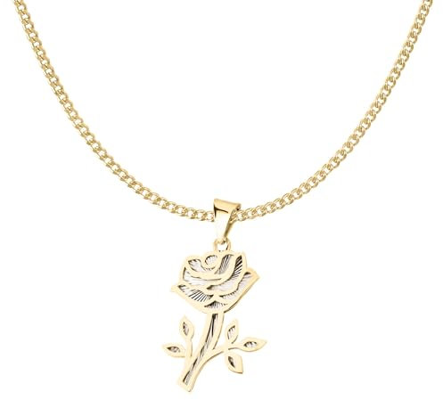 Ardeo Aurum Damen Schmuck-Set aus 333 Gold Gelbgold bicolor gelb-weiß Rose Anhänger Panzerkette 1,4 mm Länge 60 cm
