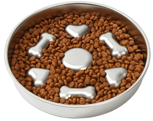 CAISHOW Stainless Steel Non Slip Slow Feeder Dog Bowl Metal Dog Food Bowls for Medium and Large Dogs, Fun Bloat Stop Pet Bowl Dog Water Bowl for Fast Eaters Slows Down Pets Eating