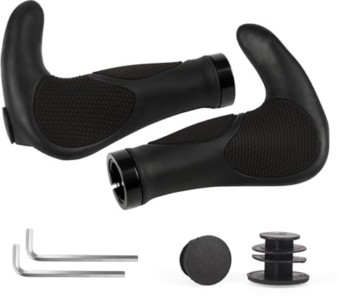 ROGTYO Fahrradgriffe, Fahrradlenker MTB Griffe Ergonomisch mit Zwei Seiten Lock-On Design Horn Lenkergriffe, 22 mm Fahrrad Griffe Rutschfestem für Trekkingrad E-Bike Cityrad Rennrad (Schwarz)