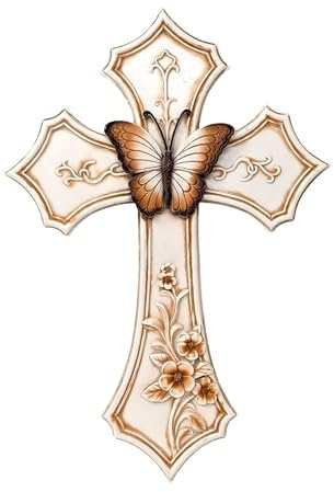 Elegantes weißes Kreuz mit Schmetterling und Blumen-Design – Premium-Harz spirituelle und religiöse Wandkunst für Wohnzimmer, Schlafzimmer, Büro oder Gebetsraum – inspirierendes Wohndekor-Symbol der