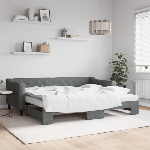 Sufrk Tagesbett Ausziehbar mit Matratzen Dunkelgrau 90x200 cm Tagesbett Ausziehbar Bett Zum Ausziehen Bettgestell Tagesbett Mit Matratze Stoff - 3197445