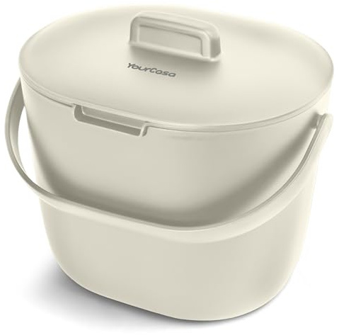 YourCasa Cubo de Basura Orgánica de Cocina, Cubo de Compost de 3,6 L para Contenedor de Residuos Orgánicos Diarios, Apto para Lavavajillas, A Prueba de Olores con Colador y Mango Ergonómico