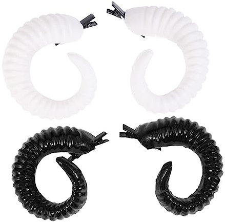 Healeved Horns Hairclip Set, 2 Pairs Sheep Horn Bobby Pins in Black and White, Halloween Cosplay Headwear Accessories for Costume Parties and Themed Events