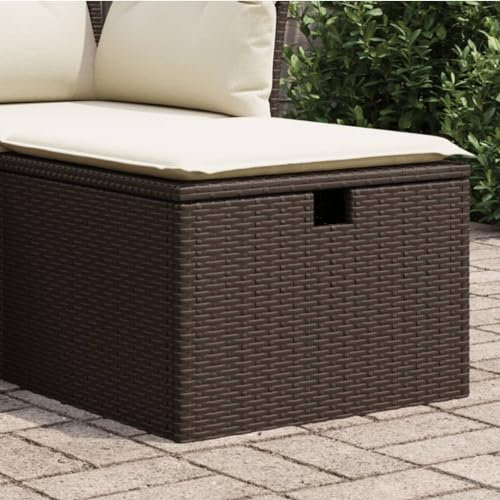 Xichuzi Gartenhocker mit Kissen Braun 55x55x37 cm Poly Rattan, Balkon Hocker, Fusshocker Garten, Hocker Garten, Fußhocker Für Sessel, Gartenmöbel Hocker - 366205