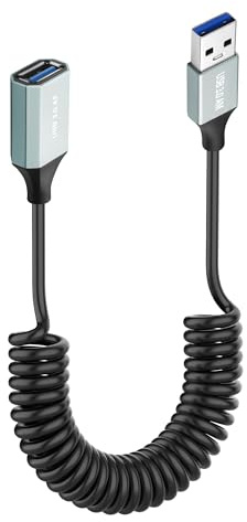 JSADZKJ Coiled USB 3.0 Cable Type A Male to Female Extension Cable High Speed USB to USB 3.0 Coiled Cable Compatible with Laptop,Phone,PC,TV,USB 3.0 Hub,Cars 3.28ft (Male to Female)