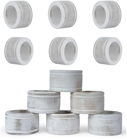 Ajuny Handgefertigter Serviettenringe 12er-Set Holz Runder Weiß Futter 3,8 cm Dekorativer Servietten Halter Organizer für Esstisch Besondere Anlässe Küche und Heim Dekoration