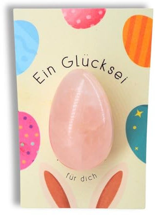 MilaBoo® Glücksei als Ostern Geschenke – Glücksstein für Kinder – kleiner Glücksbringer für Ostern Kinder mit Rosenquarzstein (3 cm) auf Geschenkkarte (Rosenquarz groß)