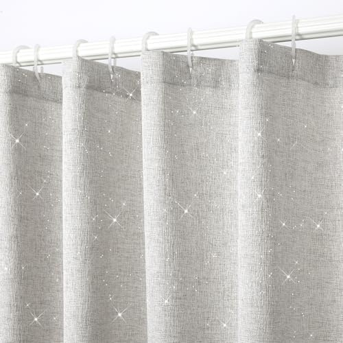 YINFUNG Glitter Shower Curtain Silver Grey Cloth Sparkly Shimmer Curtains for Bathroom Bling Sparkle Luxury Metallic Textured Thick Heavy Duty Shiny Fancy 72x72