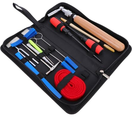 16 Stück Klavierstimmset mit Koffer für Schüler und Reparatur | Stimmgabel, Dämpfer, Hammer, Zubehör für Klavier, Schwarz, aus Canvas, Gummi und Legierung