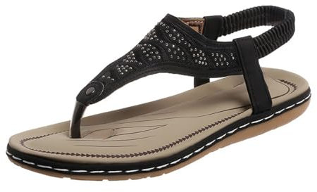 Zehentrenner Sandalen Damen Glitzer Strass - Flip Flops Mit Gummiband Flach Sandaletten Sommer Zehensandalen Boho Strandsandalen Offene Zehen Sommerschuhe Rutschfest Flip-Flop