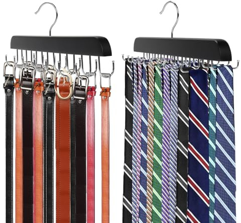 Porte-Ceintures, Porte-Cravates en Bois Cintres pour Placard Cintres Porte-Cravates Accessoires de Placard, Rotatifs à 360 °, Gain de Place, pour écharpe, Ceintures, Cravates, Accessoires