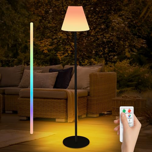 Lampadaire solaire d'extérieur - Lampe sur pied LED à batterie à intensité variable - USB - Sans fil - Hauteur réglable - Lampe solaire d'extérieur RVB et blanc chaud - Avec télécommande - Pour jardin