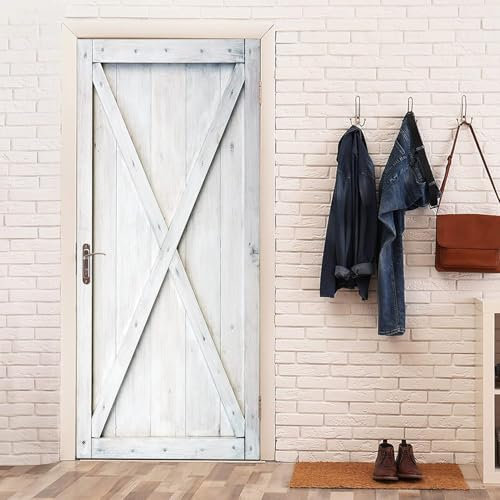 Türtapete Selbstklebend 100x200 cm Weißes Holz Türaufkleber 3D Landhausstil Türposter Türfolie Poster Tapete PVC Wasserfest für Schlafzimmer Wohnzimmer Tür A-5800