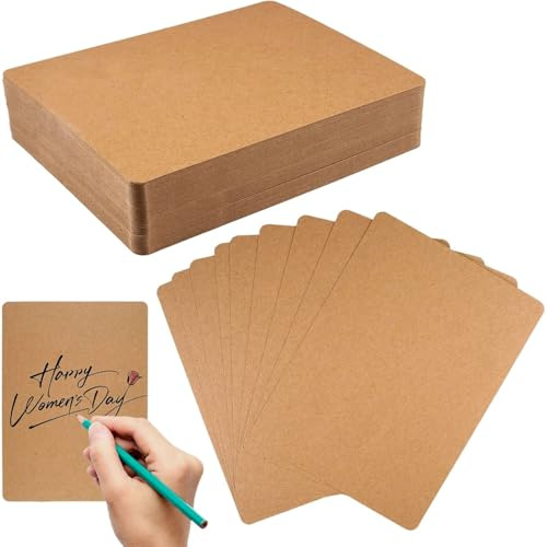 A6 Kraftpapier Karten zum Selbstgestalten, 100 Stück Karten Blanko, 11x15 cm Kraftpapierkarten, Blanko Postkarten, 250 g/m² Bastelkarton Runde Ecken, für DIY Kreative Craft Hochzeitskarte Grußkarten