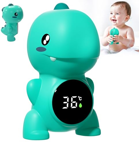 Fancysky Thermomètre de Bain pour Bébé en Forme de Dinosaure,Sans BPA,Thermomètres à Eau Numériques Flottant avec LED Affichage,Rappel de Température de l'Eau en 3 Couleurs