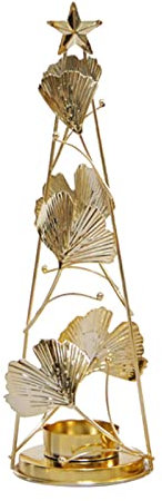 Gold Small Round Cup Candleholder Christmas Tree Apricot Leaves Candlestick Ornaments Table Centerpiece Decorations