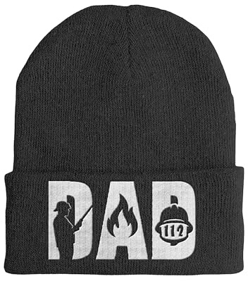 tshirtladen Beanie DAD 112 Feuerwehr Mütze Bestickt – Strickmütze mit Feuerwehrhelm und Schriftzug für Papa Retter – Geschenk für Feuerwehrväter – warm weich Bestickt