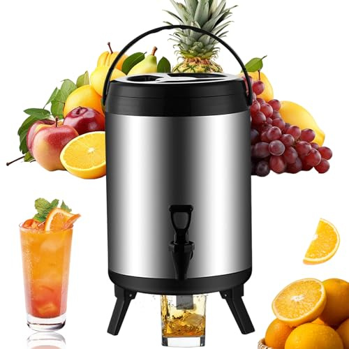Thermos Getränkespender für heiße und kalte Getränke, Thermospender aus Edelstahl, Thermosbehälter mit Wasserhahn, tragbar, für Camping, Gastronomie (8 l)