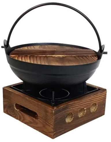 OHPHCALL Pentola Giapponese in Ghisa con Supporto in Piccola Pentola Sukiyaki Sospensione per Cucina Casa e Barbecue Adatta Picnic e Outdoor
