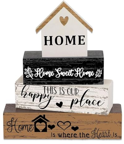 4 PCS Wooden Ornaments for House, Decorative Home Accessories Set of 4 Solid Wood Pieces, Living Room Ornaments with Natural Grain for Living Room & Bedroom, Home Decor Gifts for Family & Friends