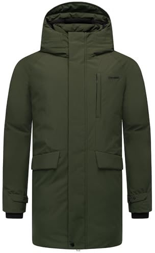 STONE HARBOUR Herr varm lång vinterrock med magnetisk täcklist och bröstficka Emriis XX S-3XL, Mörk oliv, L