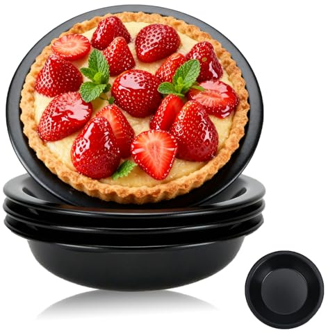 Reroon 4 Pack Mini Pie Pan Set for Baking, 13 cm Small Cake Bake Tins, Nonstick Carbon Steel Round Cake Pan, Individual Baking Dish Plates for Oven & Pot Bake Chicken Pot Quiches, Apple Pies, Cookies
