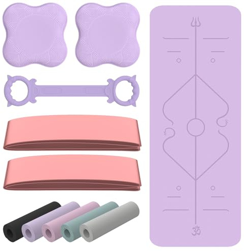 Tapis de Yoga Antidérapant et Epais，Tapis de Gymnastique avec Repères d’Alignement du Corps，TPE Tapis de Sport,Tapis d'Exercice pour Pilates Fitness Méditation Entraînement，Yoga Mat，183 x 68cm，Violet