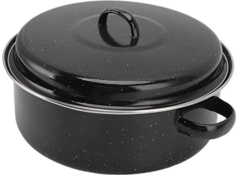 Cryfokt Pentola per Arrosto in Smalto Antiaderente con Coperchio, Padella per Barbecue Domestica per Castagne Arrosto, Patate Dolci Al Forno (Copertura in ferro 28CM)