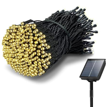 Tacobey Guirnalda Luces Exterior Solar, 10m 100 led Cadena de Luces con Temporizador, Memoria, 8 Modos, Impermeable, Decoración para Jardín, Terraza, Patio (Blanco Cálido)