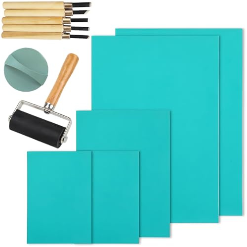 VIVIIHOO Set di Stampa Linocut - Kit Iniziale in linogravatura da 12 Pezzi con lastre in Linoleum, Carte da tracciamento e Strumenti per francobolli Fai-da-Te, Stampa e Poster artistici