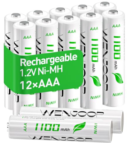 WENJOOP AAA Akku 1100mAh 12 Stück, NiMH 1,2 V Micro AAA wiederaufladbare Batterien, vorgeladen, geringe Selbstentladung, Lange Laufzeit für Fernbedienung, Spielzeug, LED-Lichter