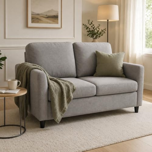 YODOLLA 2-Sitzer Sofa mit Abnehmbaren Bezügen, Modernes Loveseat Doppelsofa Klein – Optimal für Wohnzimmer & Schlafzimmer, Beige | Robuster Stoff, Platzsparend & Einfach zu Reinigen (Grau)
