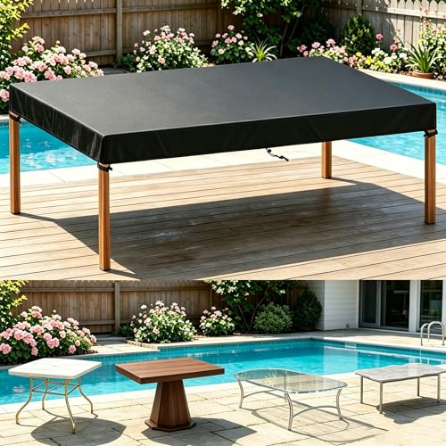 DSRDRFG Funda Protectora para Mesa de Jardin 200x80x20cm/LaxAnxAl Funda de Mesa Exterior Impermeable, Cubierta de Mesas Exterior, Tela Oxford 420D Anti-Viento Anti-UV para Mesa de Patio, Negro