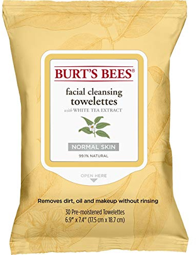 Burt’s Bees Natürlich Feuchttücher zur Gesichtsreinigung für normale Haut mit Weißtee-Extraxt, 1er Pack x 30 Stück