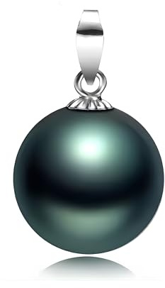 Schmuckwilli Perlenanhänger für Damen & Mädchen - mit grün schwarzen runden Perlen - Elegante Anhänger mit Muschelkernperlen MK Perlen für jeden Anlass - Pearl Pendant Anhängerclip für Frauen