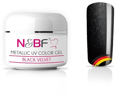 N&BF Metallic UV Gel 5ml | Black Velvet (Schwarz) | Colorgel metallisch | Metall Effekt-Gel mittelviskos | Made in Germany | Nagelgel Metal-Look | Farbgel ohne Säure + selbstglättend