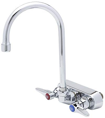 T&S Brass B-1146 Wall Mount Workboard Faucet. 4 Centers with Gooseneck Spout and Lever Handles., Chrome