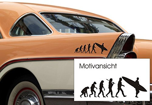 blattwerk-design KFZ-Aufkleber, Evolution Surfen, Surfer, Surfen, Wellen, Meer, Sport, 300 mm x 120 mm (M070 Schwarz)