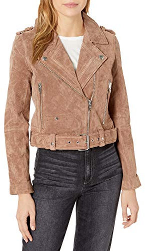 [BLANKNYC] Veste de moto en daim véritable pour femme Grain de café Taille S - Marron - Taille M