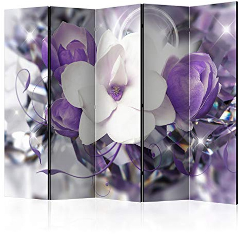 decomonkey Paravent Raumteiler Innen Blumen, 225x172 cm, 5-teilig, Violett | Beidseitig, Lila, Wohnzimmer, Room Divider, Wall, Raumteiler Stehend, Trennwand, Sichtschutz, Spanische Wand, Sichtschutzwand