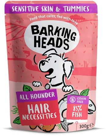 Barking Heads Pooched Salmon våtfoder för hundar, hundmat våt med 85% naturlig lax och sardin, utan konstgjorda aromer, hundmat, spannmålsfri med vitaminer och mineraler (10 x 300 g)