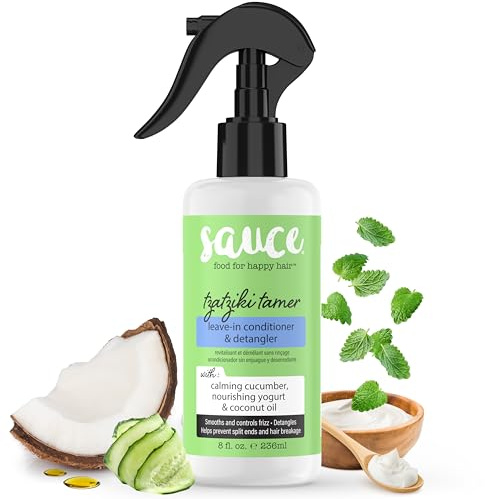 SAUCE BEAUTY Leave In Conditioner & Detangler Spray (8 Fl Oz) Tzatziki Leave In Conditioner for Curly, Oily & Damaged Hair, Fly Away Hair Tamer, Curl Enhancer, Detangling Spray with Coconut Oil