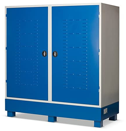 Steinbock Gefahrstoffschrank aus Stahlblech | HxBxT 180 x 170 x 70 cm | integrierte Auffangwanne mit 220 l Volumen | unterfahrbar | vollmontiert | Gefahrstoff-Depot für Innen- und Außenbereich