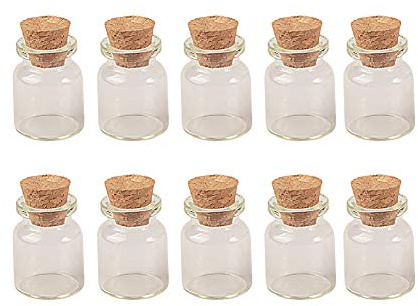 Jarvials 100pcs 5ml Mini Bouteille en verre Transparent avec Bouchon en Liège Diamètre 22mm,Décoration de Mariage, Bijoux, Loisirs Créatifs et Artistiques (100,5ml)