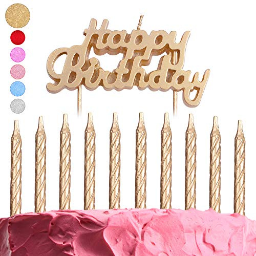 GET FRESH Gold Birthday Candle & Cake Set – 10-Pack Spiral & Letter Candles – Elegant Happy Birthday Cake Topper – Unique Kit