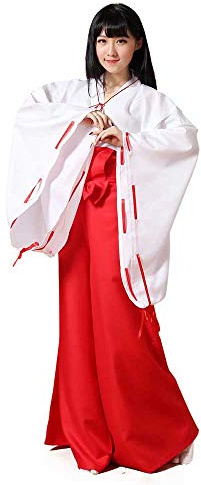 Costume da strega kikyo kimono kimono kimono kimono kimono rosso hakama, costume di Halloween - Rosso - Large