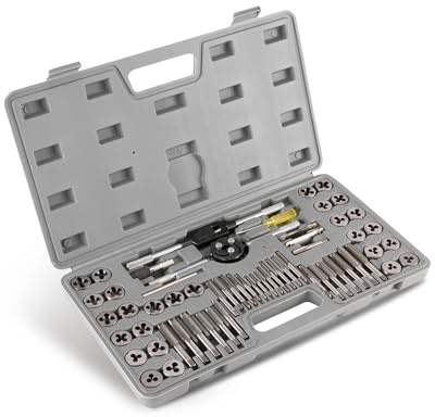 Orion Motor Tech 60 PCS Tap and Die Set Metric and Standard Sizes Included Tap Die Kit Metric and SAE for Threading and Rethreading Internal and External Threads