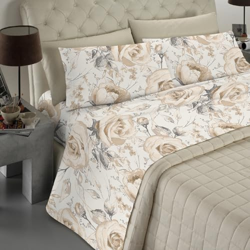 Banzaii - Completo Lenzuola Singolo In Microfibra Made In Italy Con Angolo h 30 cm Giulia Beige